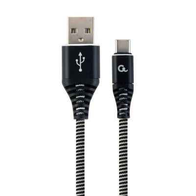 GEMBIRD PREMIUM USB-C 2.0 CABLE (AM/CM) METAL CONNECTORS, NYLON BRAID 2M, BLACK/WHITE