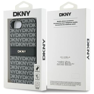 8. DKNY Repeat Texture Pattern with Tonal Stripe case for iPhone 16e - black