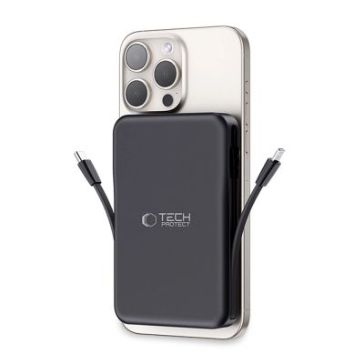 9. Tech-Protect LifeMag PB31 Power Bank with MagSafe 10000mAh 15W USB-C / USB-A / Built-in USB-C / Lightning Cables - Black