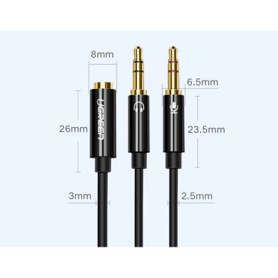 12. Ugreen AUX splitter cable 3.5 mm mini jack (female) - 2x 3.5 mm mini jack (male - microphone and headphones) black (AV140 20899)