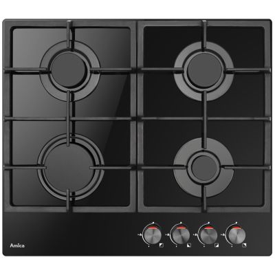AMICA PGCA6100APB gas hob, black glass, cast iron grids