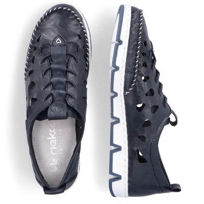 9. Rieker W RKR652 navy blue openwork leather shoes