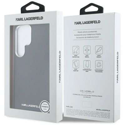 8. Karl Lagerfeld Saffiano Full Wrapped Elongated Metal Logo MagSafe Case for Samsung Galaxy S25 Ultra - Black