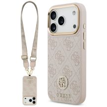 Guess 4G Strass Logo & Big Strap Metal Buttons MagSafe Case for iPhone 17 Pro - Pink