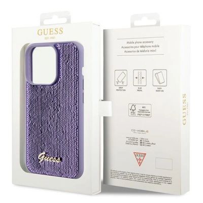 8. Guess Sequin Script Metal case for iPhone 15 Pro - purple