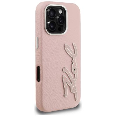 4. Karl Lagerfeld FW Grained Signature Logo iPhone 16 Pro Case - Pink
