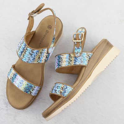 3. Women's wedge sandals, blue braided, Potocki 45302
