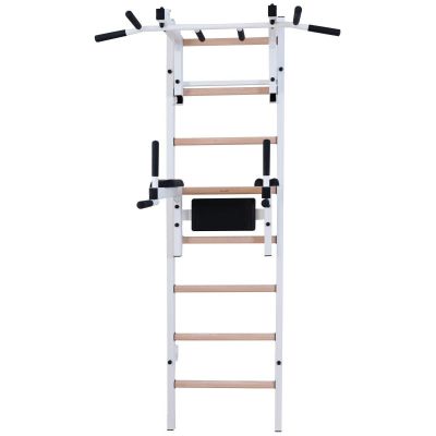 18. WOODEN AND METAL GYMNASTIC WALL BAR WITH BAR AND ACCESSORIES BENCHK 232W