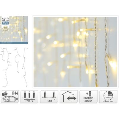 7. CHRISTMAS TREE LIGHTS OUTDOOR LIGHT CURTAIN 360 LED CONTROLLER TIMER WARM WHITE TRANSPARENT CABLE