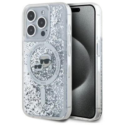 Karl Lagerfeld Liquid Glitter Karl & Choupette Head Magsafe iPhone 15 Pro Case - Clear