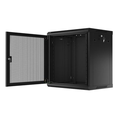 9. WALL-HUNG RACK CABINET 19" 12U 600X450 BLACK PERFORATED DOOR LANBERG (FLAT PACK)