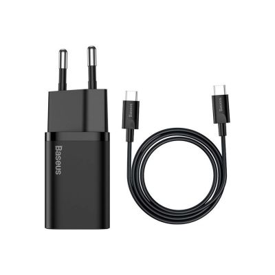 2. BASEUS WALL CHARGER WITH USB-C TO USB-C CABLE TZCCSUP-L01 SUPER SI 1C 25W BLACK