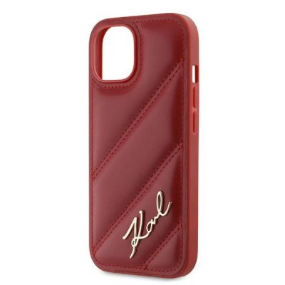 6. Karl Lagerfeld Diagonal Quilted Script case for iPhone 15 / 14 / 13 - red