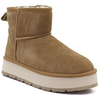 5. Women's leather ankle boots with platform, beige Big Star UU274692