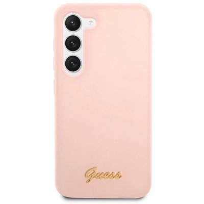 3. Guess GUHCS23MLSLMGPP S23+ S916 pink/pink hardcase Silicone Script Metal Logo