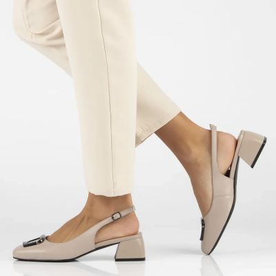 8. Leather pumps with block strap, beige, Filippo DP6183