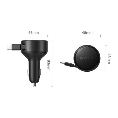 2. Orico FC-60-2C 60W Car Charger with Retractable USB-C Cable 65cm - Black