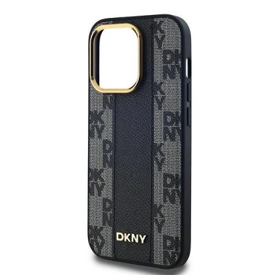 6. DKNY Leather Checkered Mono Pattern MagSafe Case for iPhone 14 Pro Max - Black