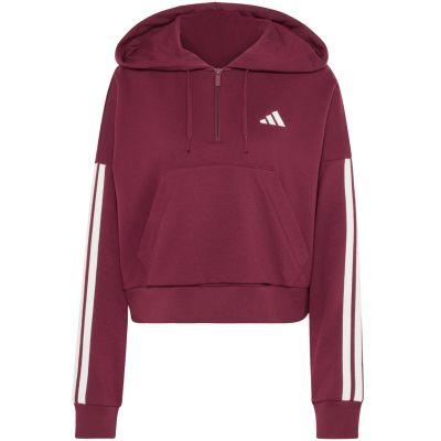 2. Women's adidas Essentials 3-Stripes French Terry Quarter-Zip Burgundy Sweatshirt KF8316
