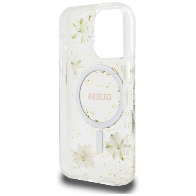 7. Guess Resin Flowers Glitter MagSafe iPhone 16 Pro Case - Beige