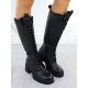 5. Women’s Leather Lace-Up Officer Boots with Block Heel, Black, Vinceza 66804