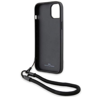 6. BMW Signature Leather Wordmark Cord Case for iPhone 15/14/13 - Black
