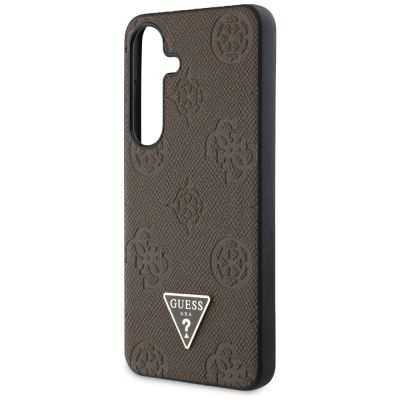6. Guess Grained Hot Stamp Peony Pattern Triangle Logo MagSafe Case for Samsung Galaxy S25 - Brown