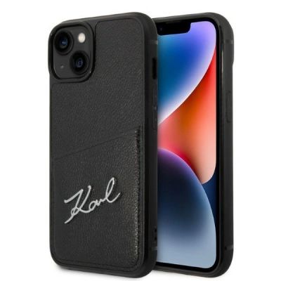 Karl Lagerfeld Signature Logo Cardslot Case for iPhone 13 / 14 / 15 - Black