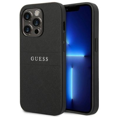 Guess Saffiano Strap Case for iPhone 14 Pro - Black