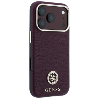 4. Guess Grained Round Strass Logo MagSafe Case for iPhone 18 Pro Max / 17 Pro Max - Burgundy