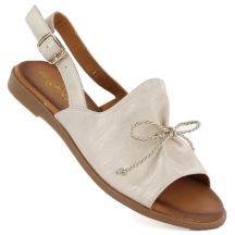 Women's leather sandals with a bow, gold, Cambell 26-19387
