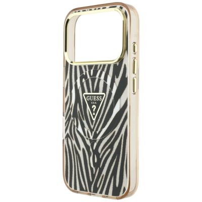 6. Guess IML Zebra Glitter Triangle Logo MagSafe iPhone 17 Pro / 18 Pro Case - Gold
