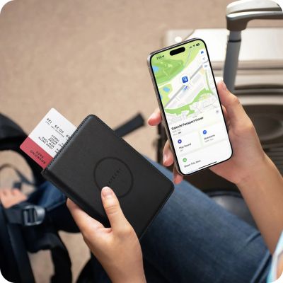3. Satechi FindAll Passport Cover - Vegan Leather Passport Case with Locator Compatible with Apple Find My (Black)