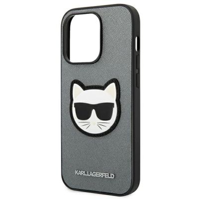 6. Karl Lagerfeld Saffiano Choupette Head Patch case for iPhone 14 Pro - silver