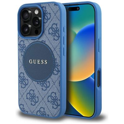 Guess 4G Circle Classic Logo MagSafe case for iPhone 16 Pro Max - blue