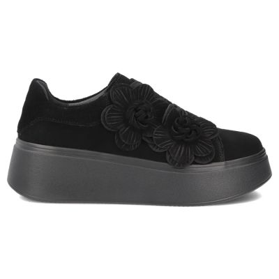 2. Women's leather sneakers on a platform with flowers, suede, black Filippo DP8113