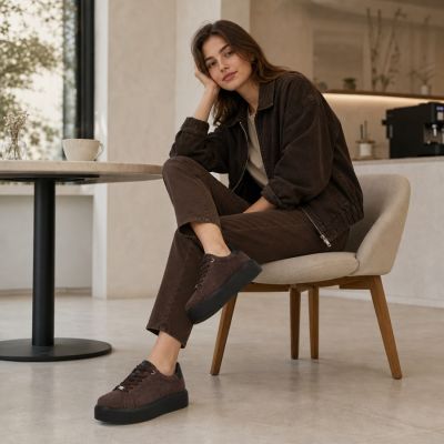 9. Women's leather platform sneakers, brown, Filippo DP6119