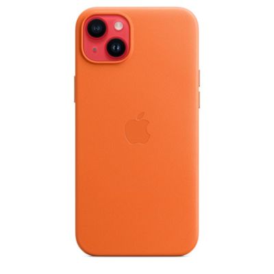 4. Apple Leather Case with MagSafe Orange, for iPhone 14 Plus
