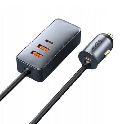 3. Baseus Share Together 120W PPS Car Charger 2xUSB-A 2xUSB-C with Extension Cable - Gray