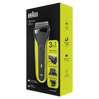 8. Braun Series 3 Shave&Style 300BT Electric Shaver, Men's Razor, Volt Green, Foil Shaver, Green, Buttons, LED, Charging, Power, AC/Battery
