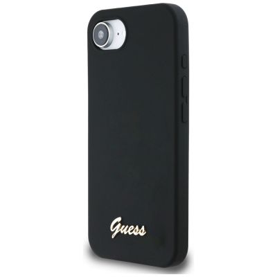 2. Guess Silicone Script Metal Logo MagSafe iPhone 16e Case - Black