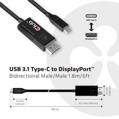 4. CLUB3D CAC-1557 USB C Displayport 1.4 Cable Black