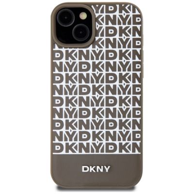 2. DKNY Leather Printed Pattern Metal Logo MagSafe Case for iPhone 15 / 14 / 13 - Brown