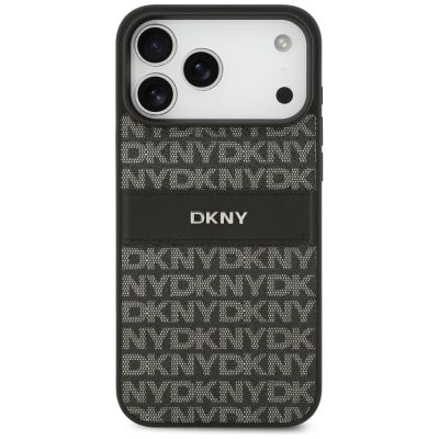 3. DKNY Repeat Texture Pattern with Tonal Stripe Case for iPhone 17 Pro Max - Black