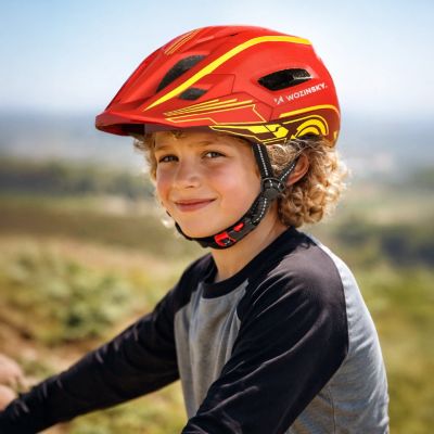 9. Wozinsky Kids' Full Face Bike Helmet with USB Rear Light S - Red and Yellow