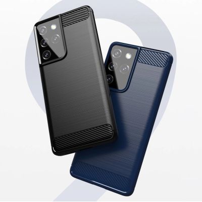 6. Carbon Case Flexible Cover TPU Case for Samsung Galaxy S21 Ultra 5G blue