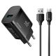 Joyroom JR-TF4 18W wall charger with 3A USB-A - USB-C 1m cable - black