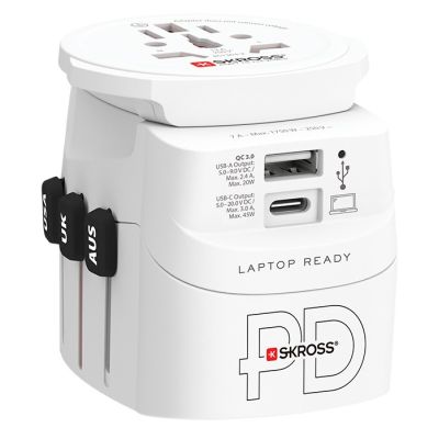 SKROSS Pro Light USB AC45PD World Travel Adapter with USB-C White