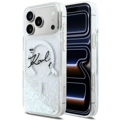 Karl Lagerfeld Liquid Glitter Karl Script Logo MagSafe Case for iPhone 17 Pro Max - Clear