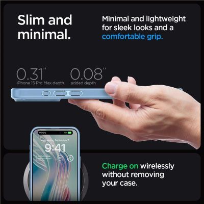 8. Spigen Crystal Hybrid Case for iPhone 15 Pro Max - Clear Blue